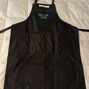 William Sonoma Kiss the Cook Black Apron with Green Embroidery